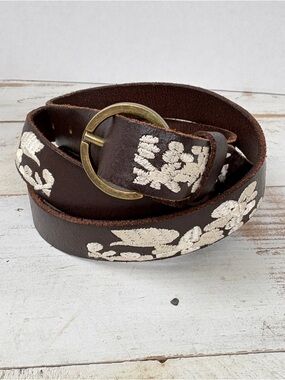 Buffalo David Bitton genuine leather belt boho ivory floral embroidered sz L